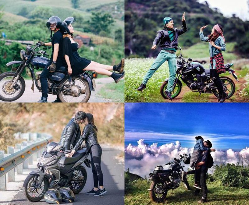 Chụp ảnh cưới với xe mô tô trang phục cá tính