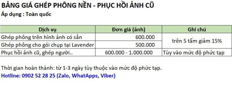 Báo giá dịch vụ phục chế ảnh cũ mới ở Lavender studio Đà Nẵng