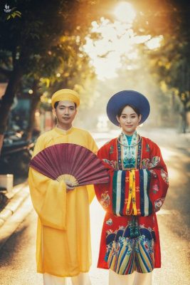 chụp ảnh cưới với áo dài nhật bình